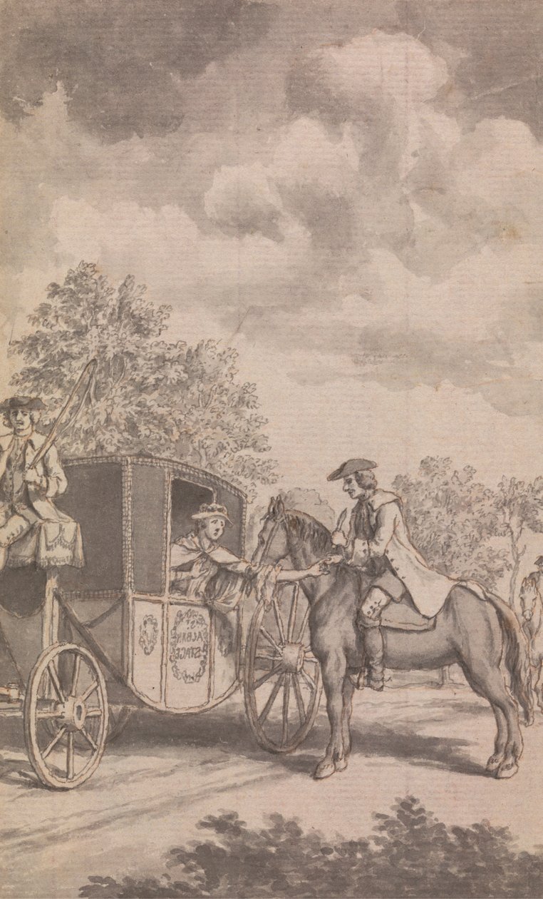 Eine Illustration zum Newgate-Kalender: Raby, der einen Frauenring schwer abziehen konnte, schnitt ihr den Finger ab, in der Nähe von Finchley von Samuel Wale
