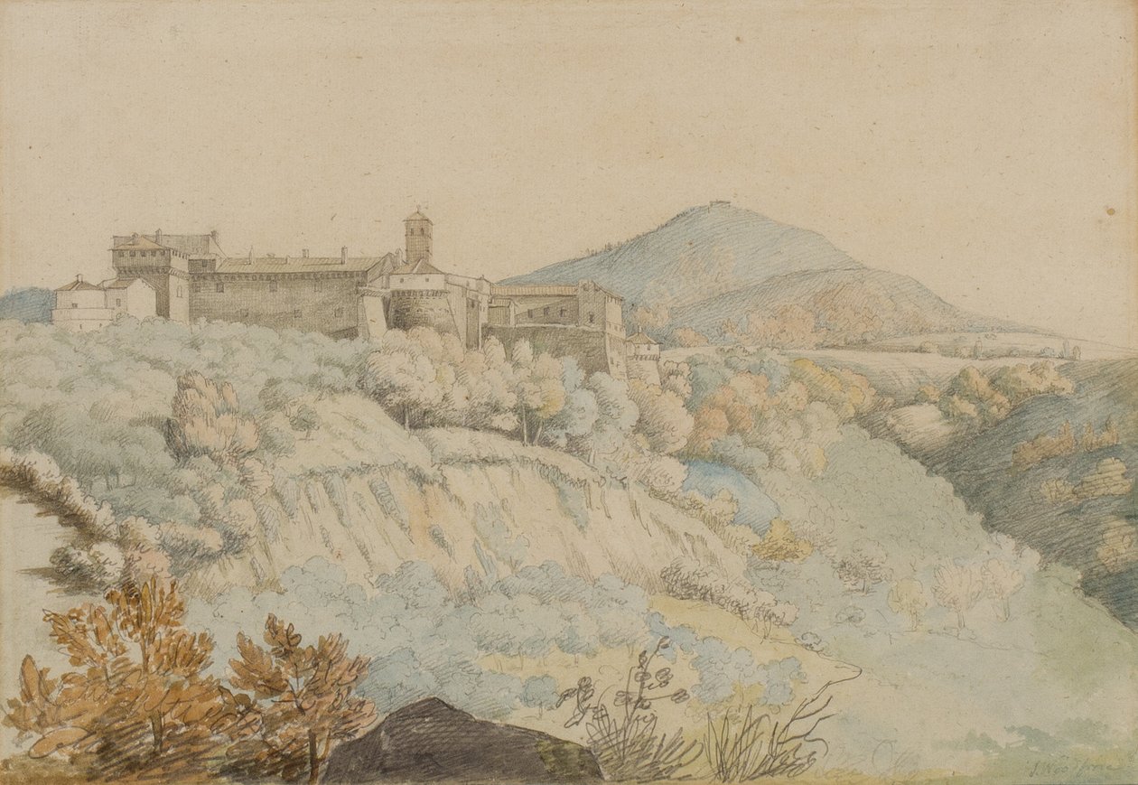 Das Kloster von Grotta Ferrata, antikes Tusculum, Italien, um 1805 von Samuel Woodforde