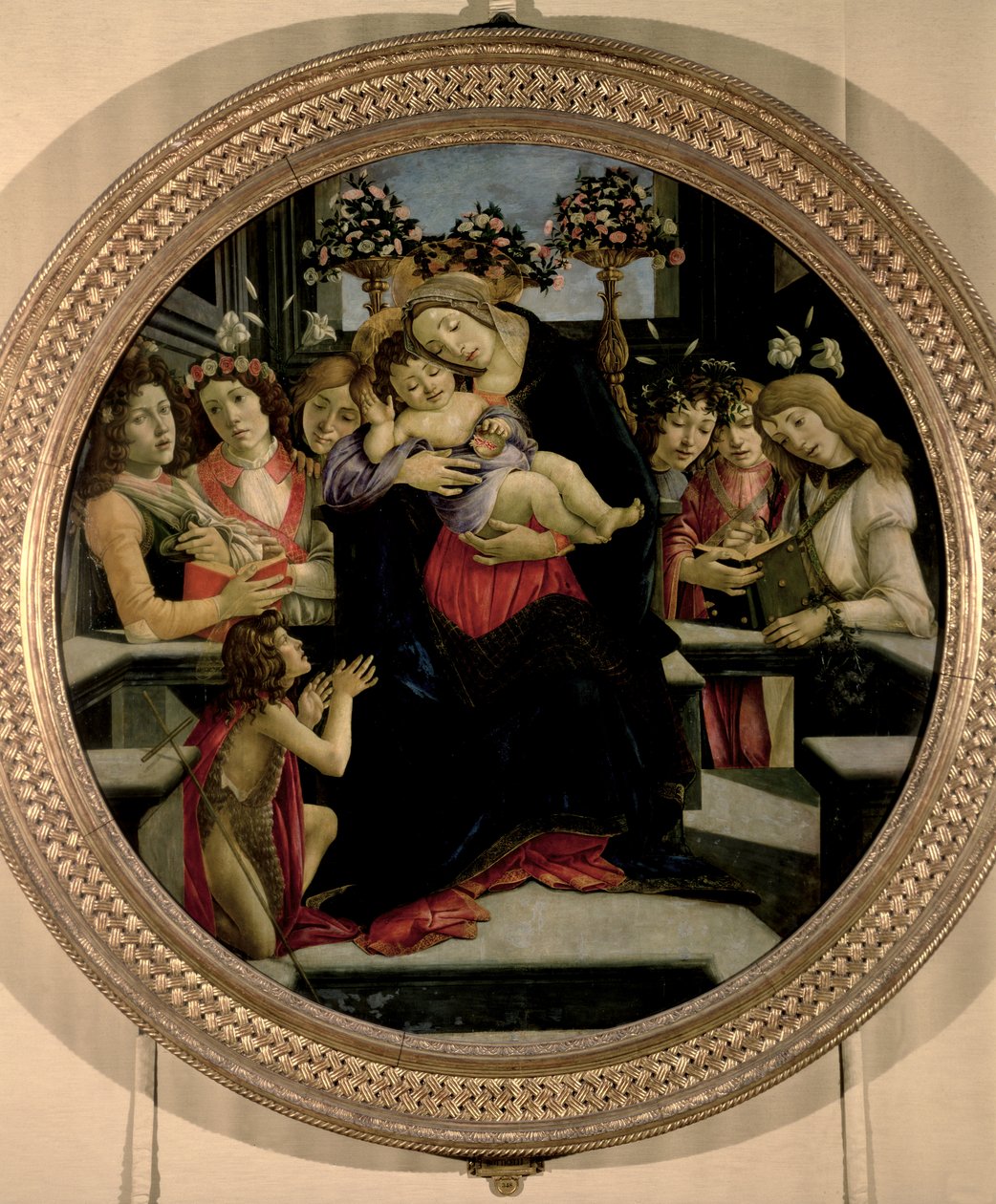 Madonna und Kind mit Engeln und Johannes dem Täufer von Sandro Botticelli