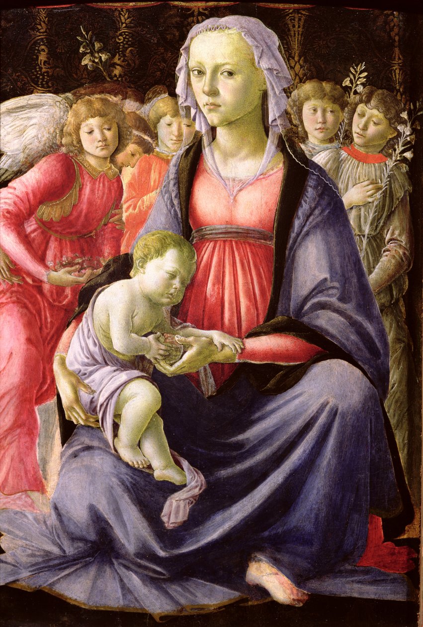 Die Jungfrau und das Kind, umgeben von fünf Engeln von Sandro Botticelli