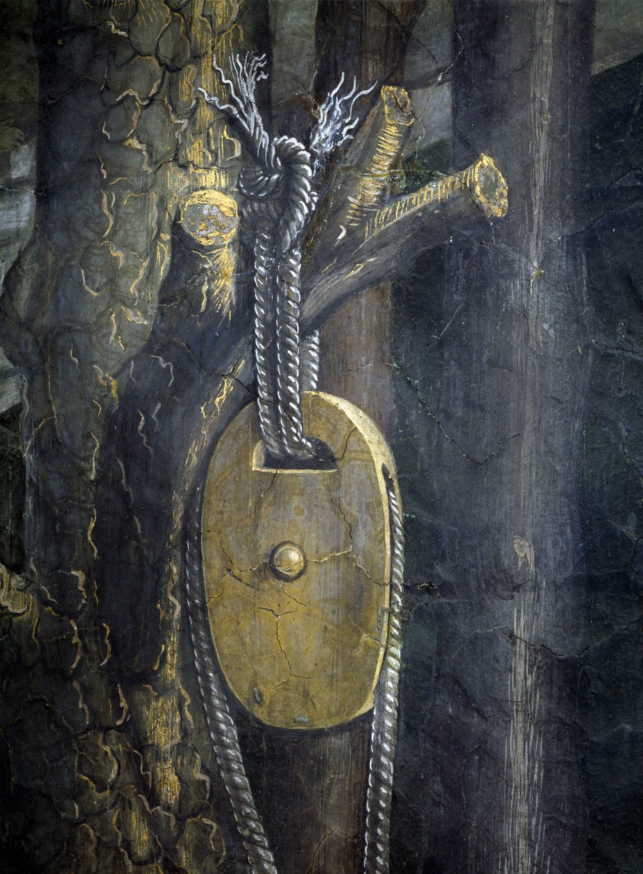 Geschichte des Lebens von Moses. Detail des Seils und der Rolle des Brunnens. Gemälde von Alessandro di Mariano dei Filipepi, bekannt als Sandro Botticelli (1445-1510). Fresko von Sandro (1444/5 1510) Botticelli