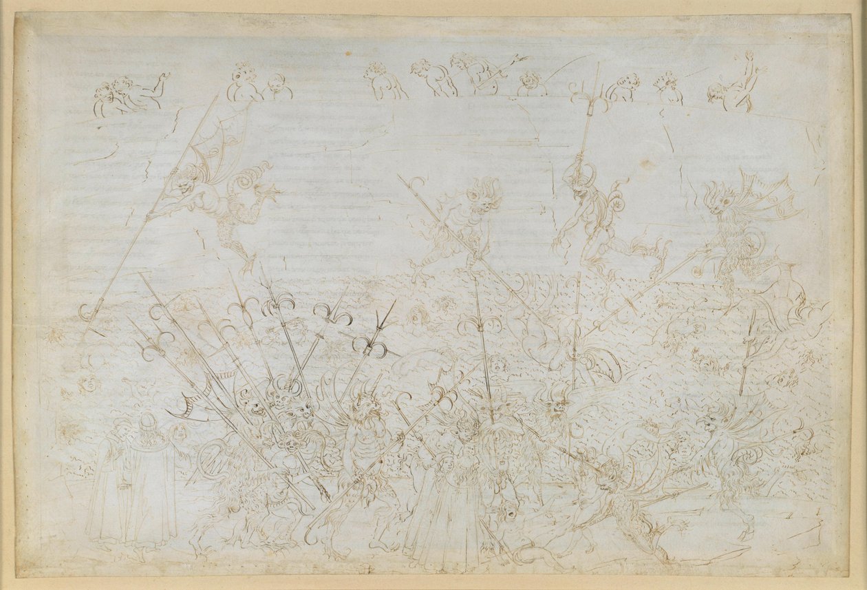 Die Göttliche Komödie, Inferno XXII. Vergil und Dante im achten Kreis der Hölle (Malebolge), 5. Bolgia: Bestrafung der Korrupten; Flucht des Ciampolo von Sandro Botticelli