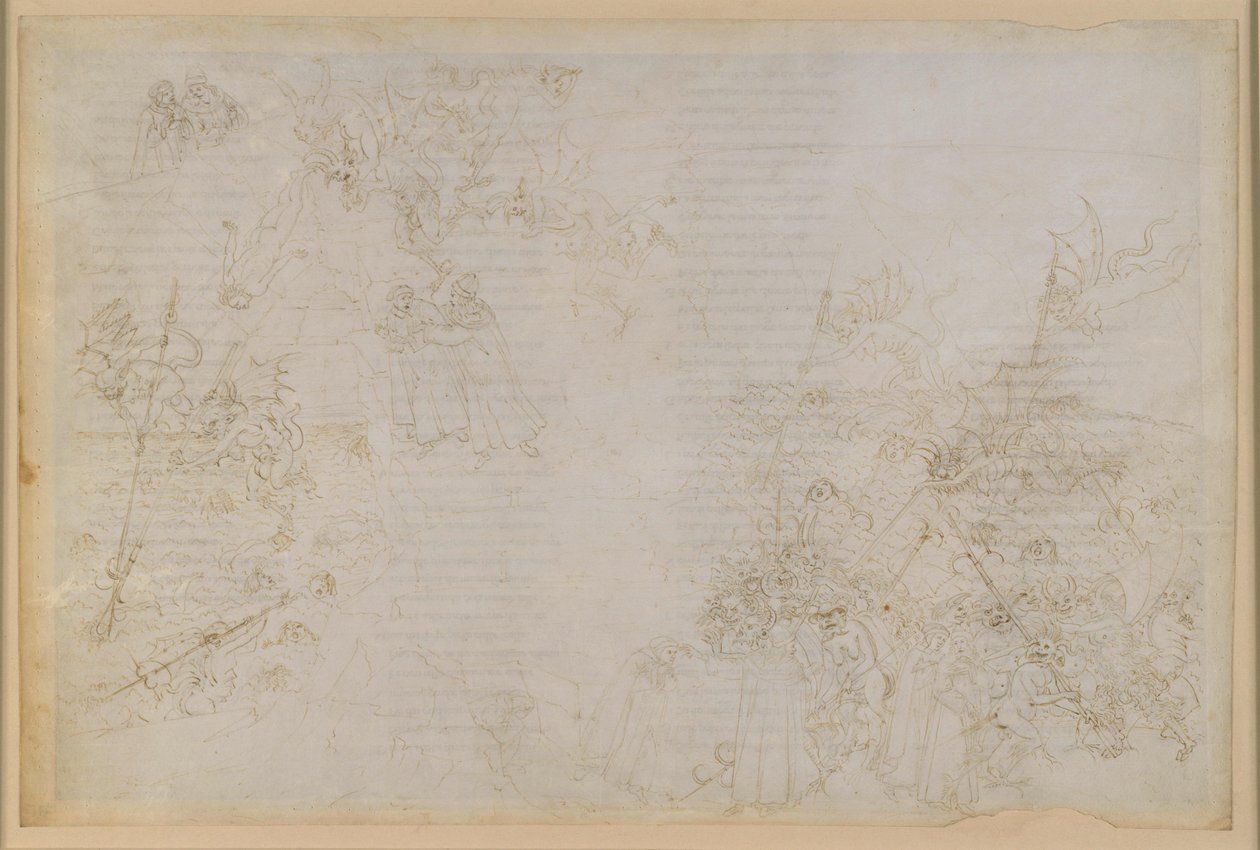 Die Göttliche Komödie, Inferno XXI. Vergil und Dante im achten Kreis der Hölle (Malebolge), 5. Bolgia: Bestrafung der Korrupten in öffentlichen Ämtern; Das Geleit durch die Teufel von Sandro Botticelli