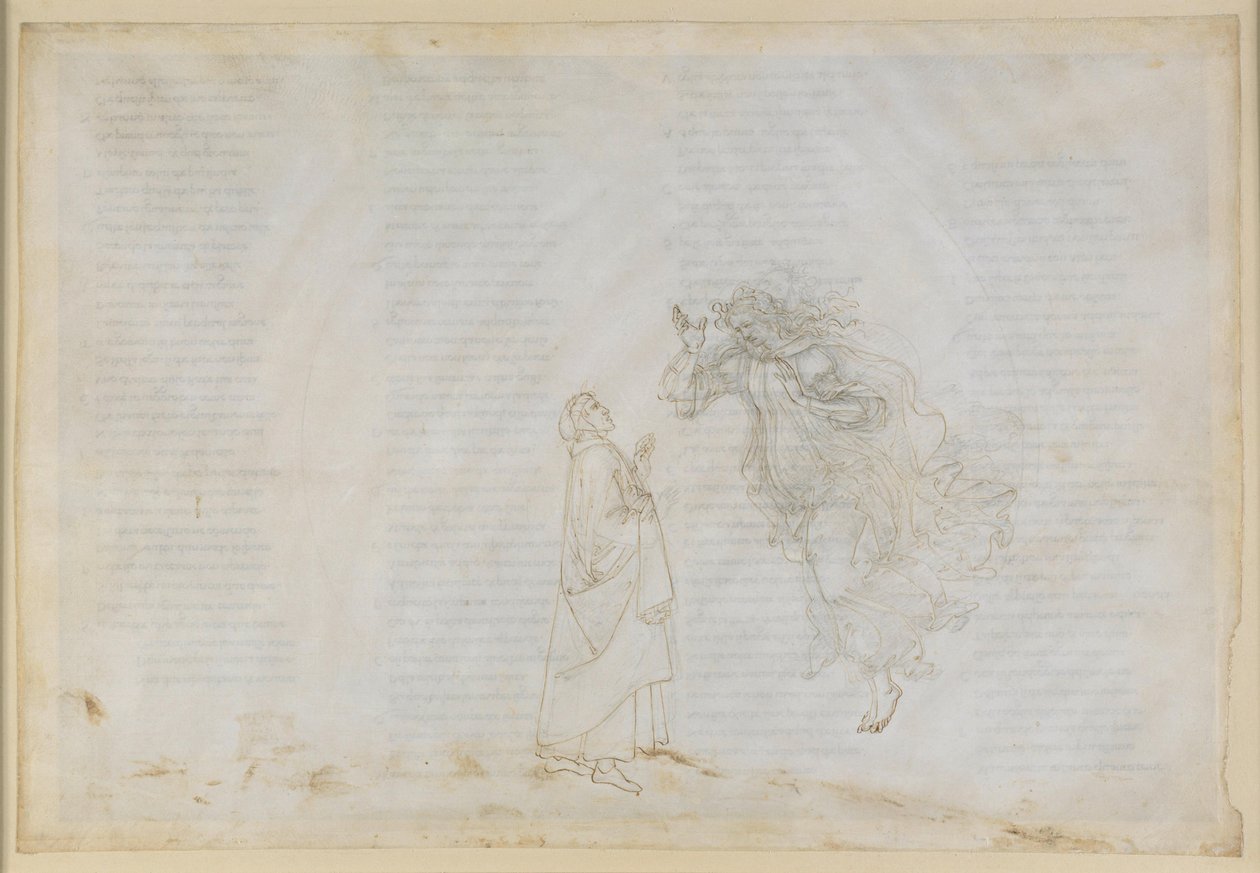 Die Göttliche Komödie, Paradiso V. Erste Planetensphäre (Mondhimmel): Beatrice erläutert Dante Prinzipien der kirchlichen Dispense; Aufstieg zur Sphäre des Mars von Sandro Botticelli