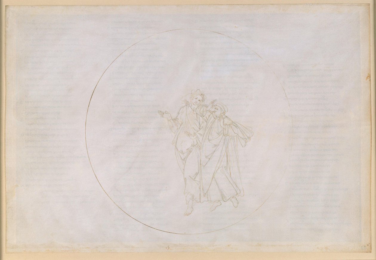 Die Göttliche Komödie, Paradiso XV. Fünfte Planetensphäre (Himmel des Mars): Cacciaguida, Ahnherr der Alighieri-Familie, berichtet Dante von seinen Vorfahren im alten Florenz von Sandro Botticelli