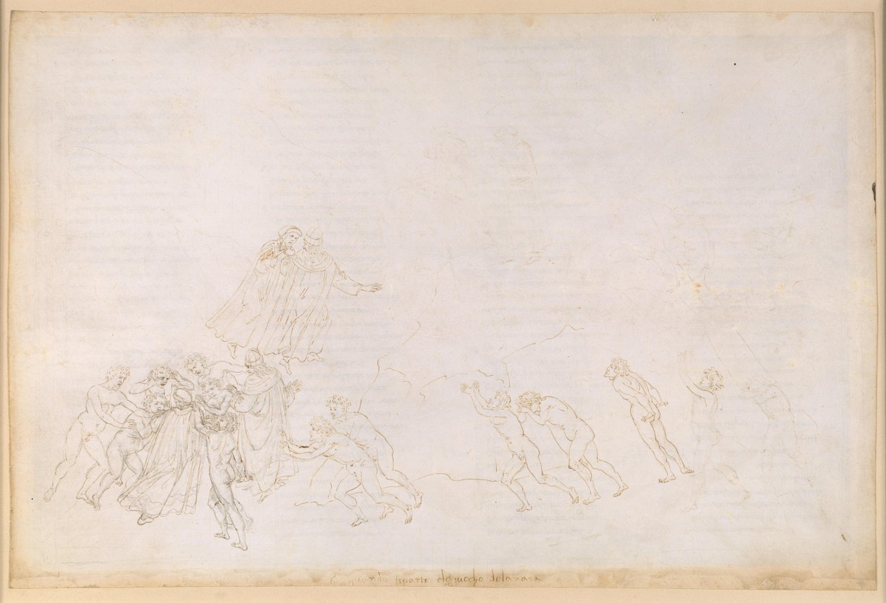 Die Göttliche Komödie, Purgatorio VI. Vorpurgatorium, Mittelzone: Säumige, die infolge eines Gewaltakts zu Tode kamen; Gespräch mit Sordello von Sandro Botticelli