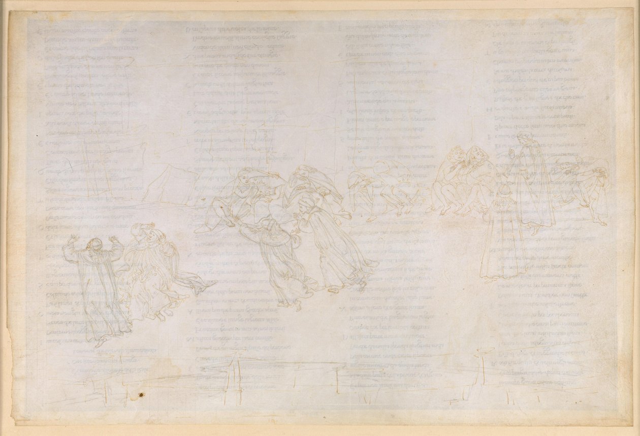 Die Göttliche Komödie, Purgatorio XIV. Zweiter Ring des Purgatoriums: Buße für Missgunst und Schadenfreude; Gespräch zwischen Guido del Duca und Rinieri da Calboli von Sandro Botticelli