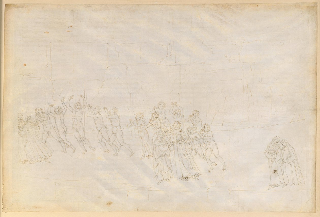 La Divina Commedia, Purgatorio XVI. Dritter Ring des Purgatorio: Buße der Jähzornigen; Gespräch Dantes mit Marco Lombardo von Sandro Botticelli