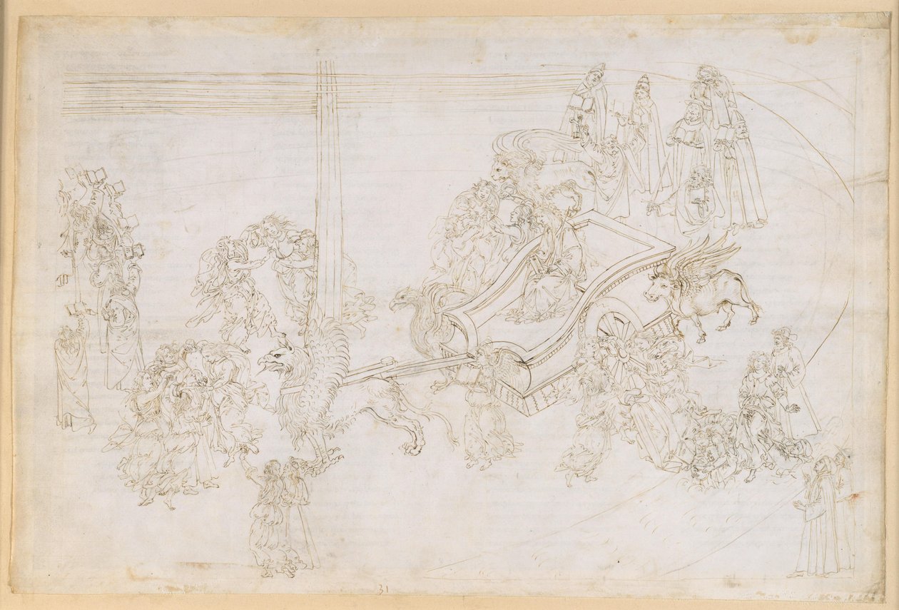 Die Göttliche Komödie, Purgatorio XXXI. Das Irdische Paradies: Dantes Beichte; Beatrice enthüllt ihr Antlitz von Sandro Botticelli
