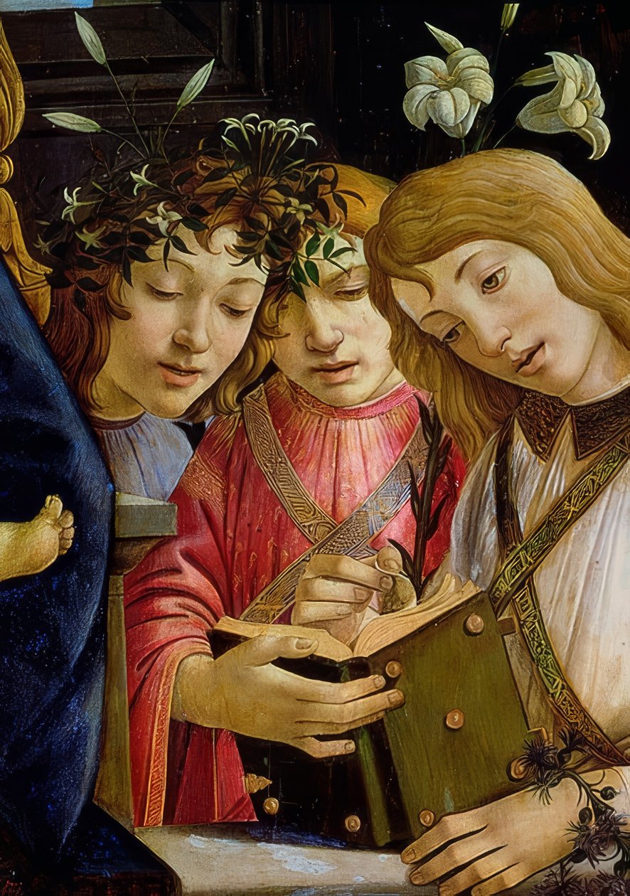 Maria mit dem Kind, Johannes dem Täufer und Engeln (Detail) von Sandro Botticelli