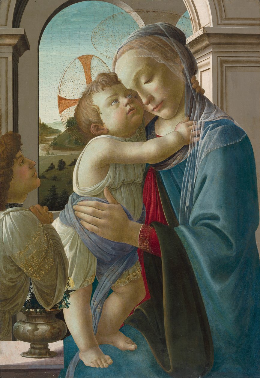 Jungfrau und Kind mit einem Engel von Sandro Botticelli