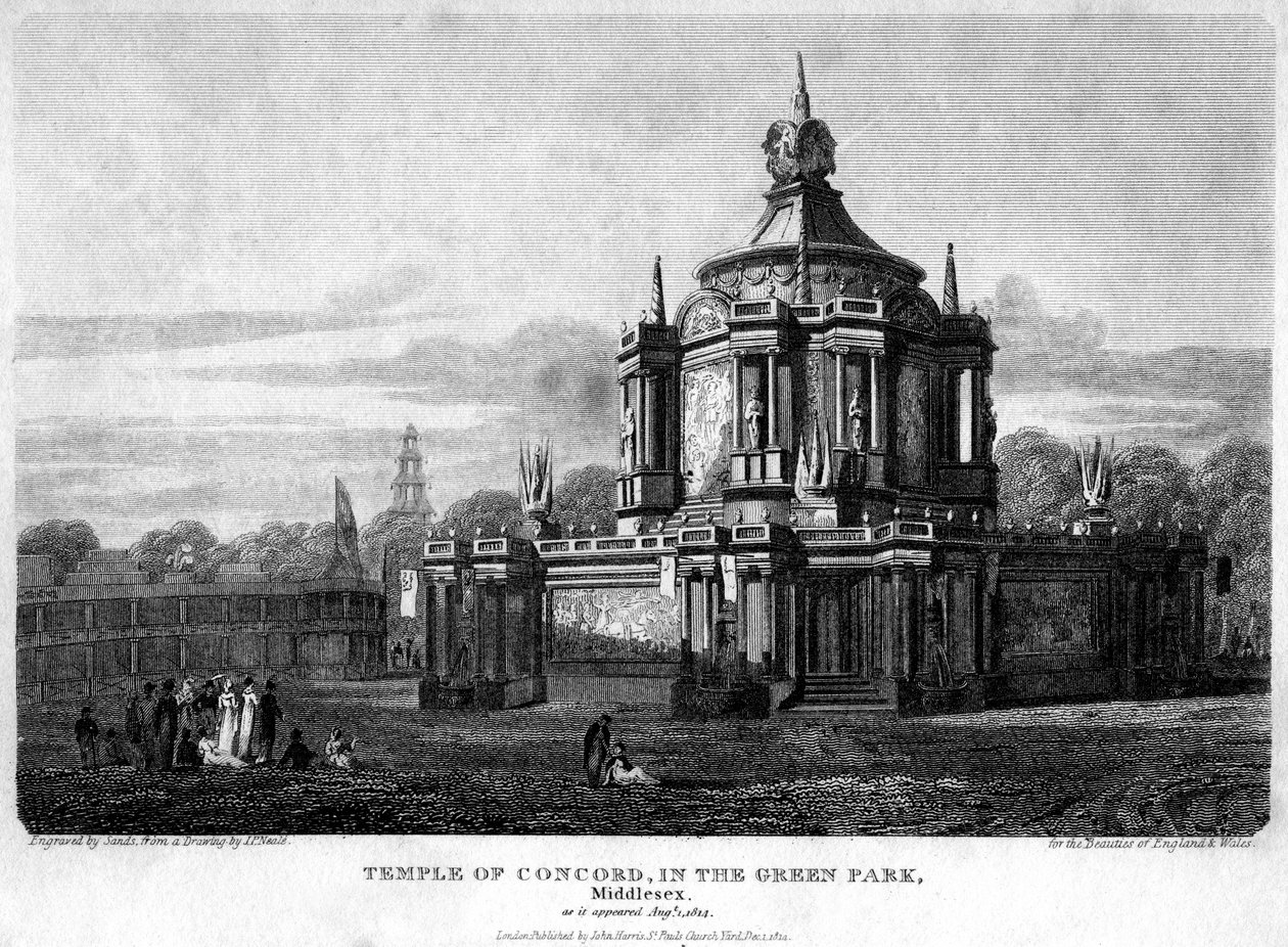 Tempel der Eintracht, Green Park, Westminster, London, 1814 von Sands