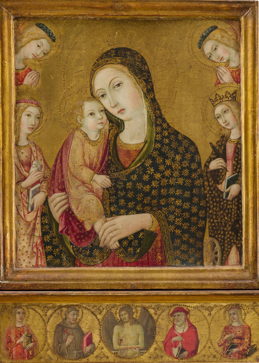 Madonna und Kind mit dem toten Christus, den Heiligen Agnes und Katharina von Alexandria, ca. 1470-80 von Sano di Pietro