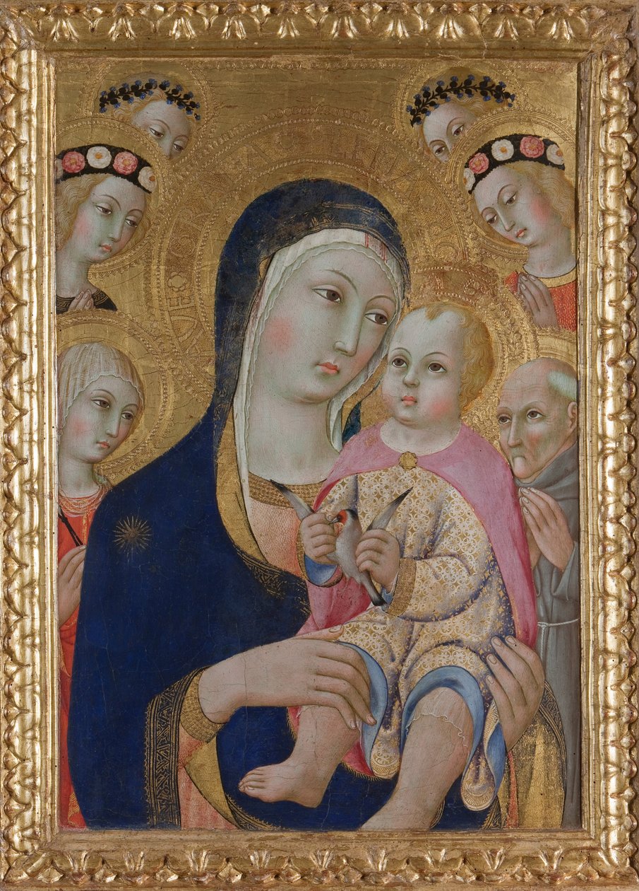 Madonna mit Kind, Heiligen Apollonia und Bernardino und vier Engeln von Sano di Pietro