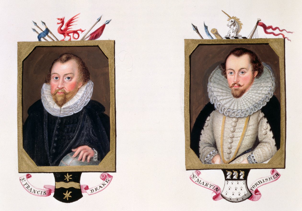 Doppelporträt von Sir Francis Drake (c.1540-96) und Sir Martin Frobisher (c.1535-94) aus 