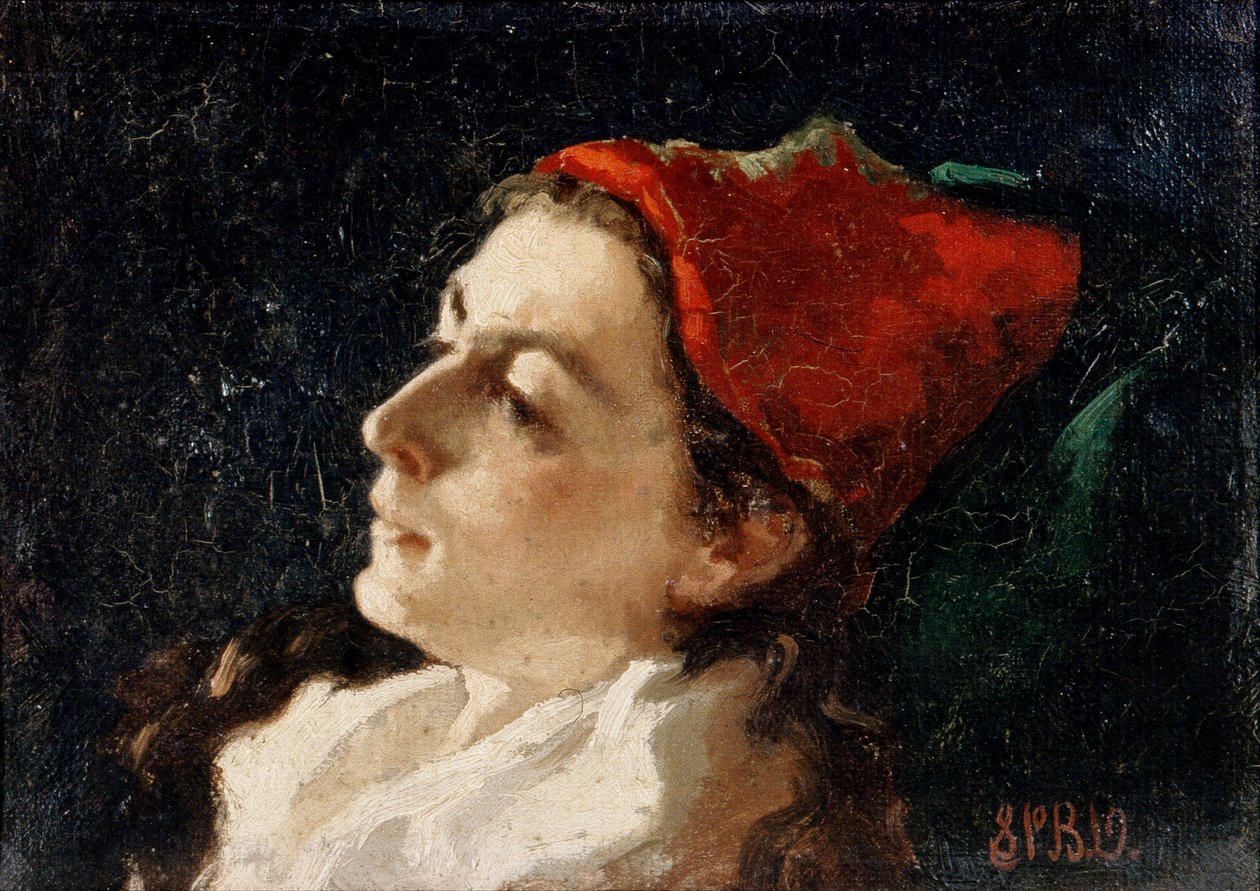 Kopf einer Frau mit roter Mütze von Sarah Paxton Ball Dodson