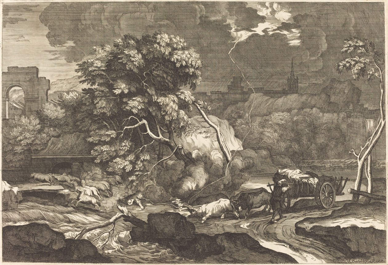 Landschaft mit einem verängstigten Fuhrmann von Sébastien Bourdon