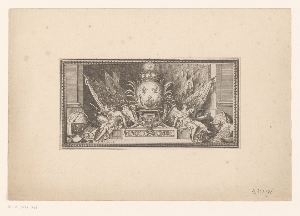 Vignette mit Globus und Wappen von Frankreich von Sébastien Leclerc (I)