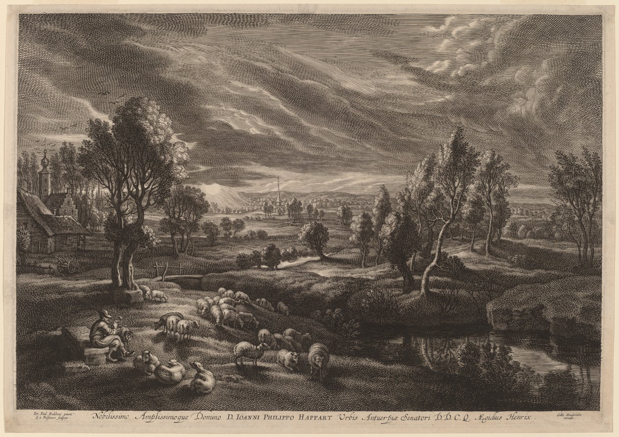 Landschaft mit einem Dorf von Schelte Adams Bolswert after Sir Peter Paul Rubens