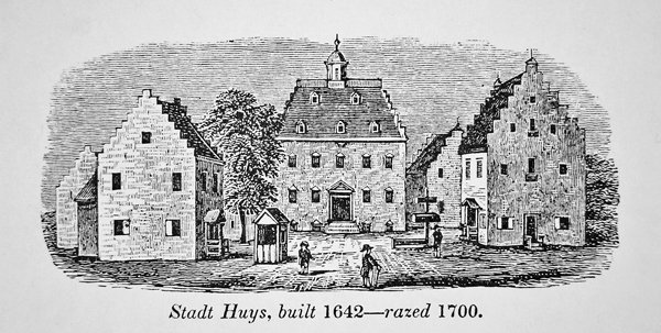 Das niederländische Stadt Huys, Neu-Amsterdam (New York), erbaut 1642 und abgerissen 1700 von School American