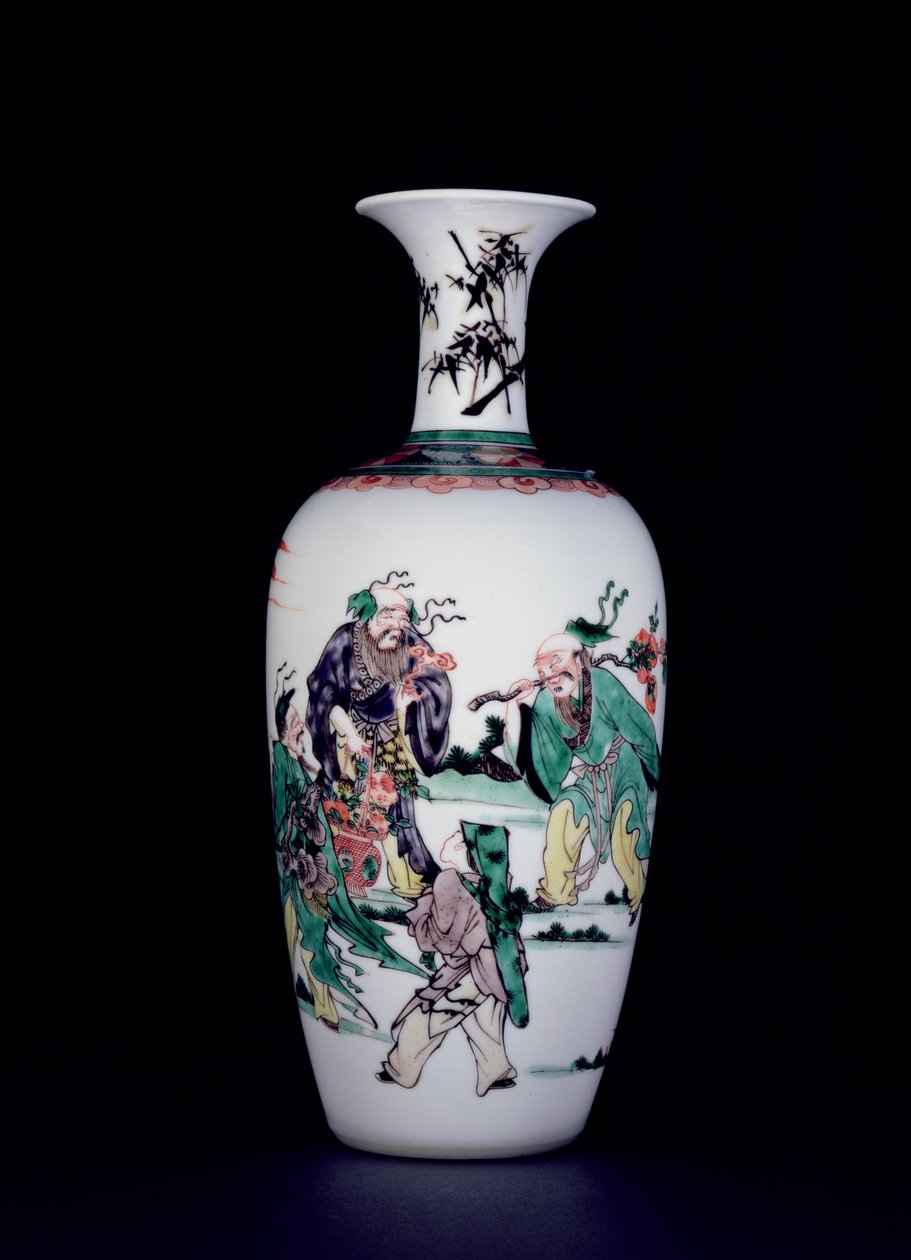 Chinesische Porzellanvase dekoriert in Famille-verte-Emaille von School Chinese