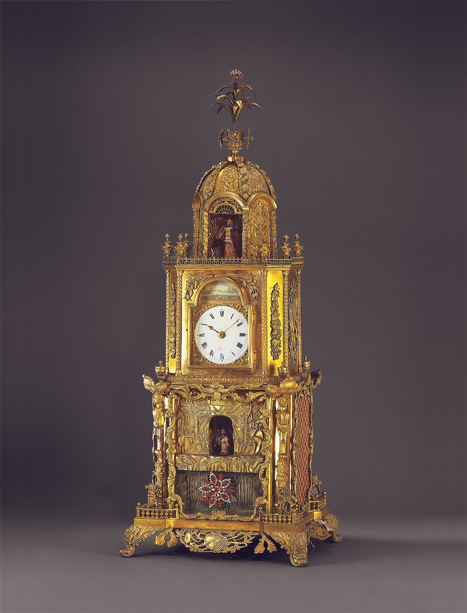 Sehr seltene Ormolu, Paste-inset musikalische Automatentischuhr, wahrscheinlich Guangzhou, ca. 1790 von School Chinese