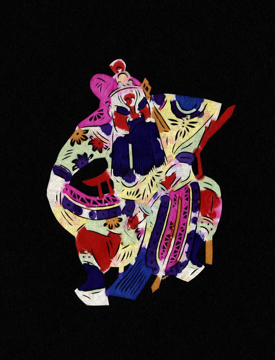 Männlicher Charakter der Pekinger Oper. Bemaltes Papierschnittbild oder "Jian Zhi", chinesische Volkskunst, Peking von School Chinese