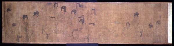 Palastdamen in Freizeit Handrolle, Detail von Damen, die Musik machen, nach einem Original von Wen-chu Chou, Südliche Sung-Periode, ca. 1140 (Detail) von School Chinese