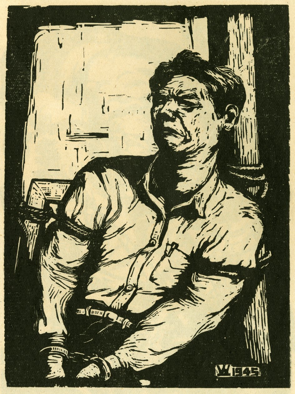 Wang Shu-is Kriegsgefangener. Holzschnitt, in „Woodcuts of war-time China 1937-1945“, Shanghai von School Chinese