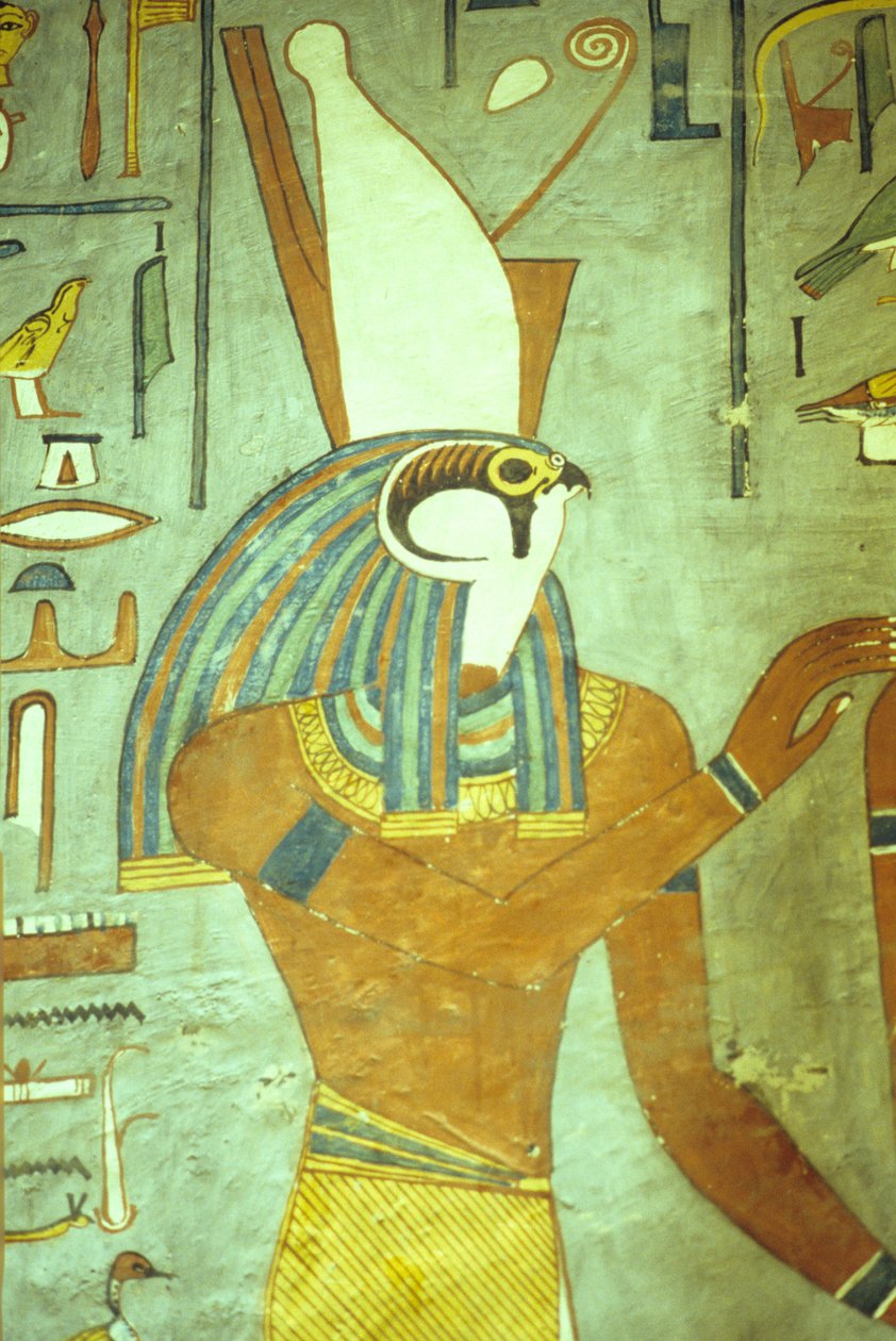 Altes Ägypten, Malerei, Horus, falkenköpfiger Gott, Gott der Könige, Grab von Ramses I., Theben von School Egyptian