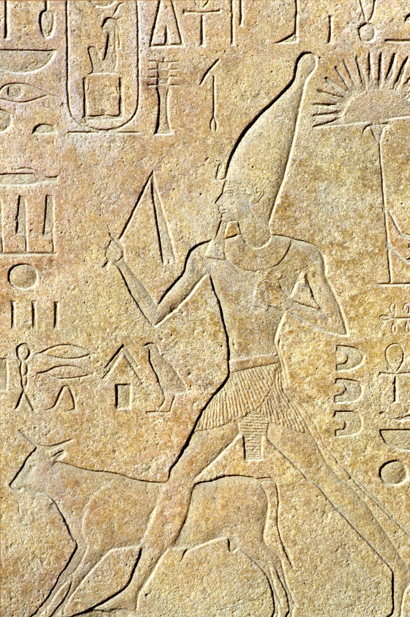 Altes Ägypten, Wandrelief, Karnak/Luxor, Hatschepsut läuft den Stier, Heb-sed-Fest von School Egyptian
