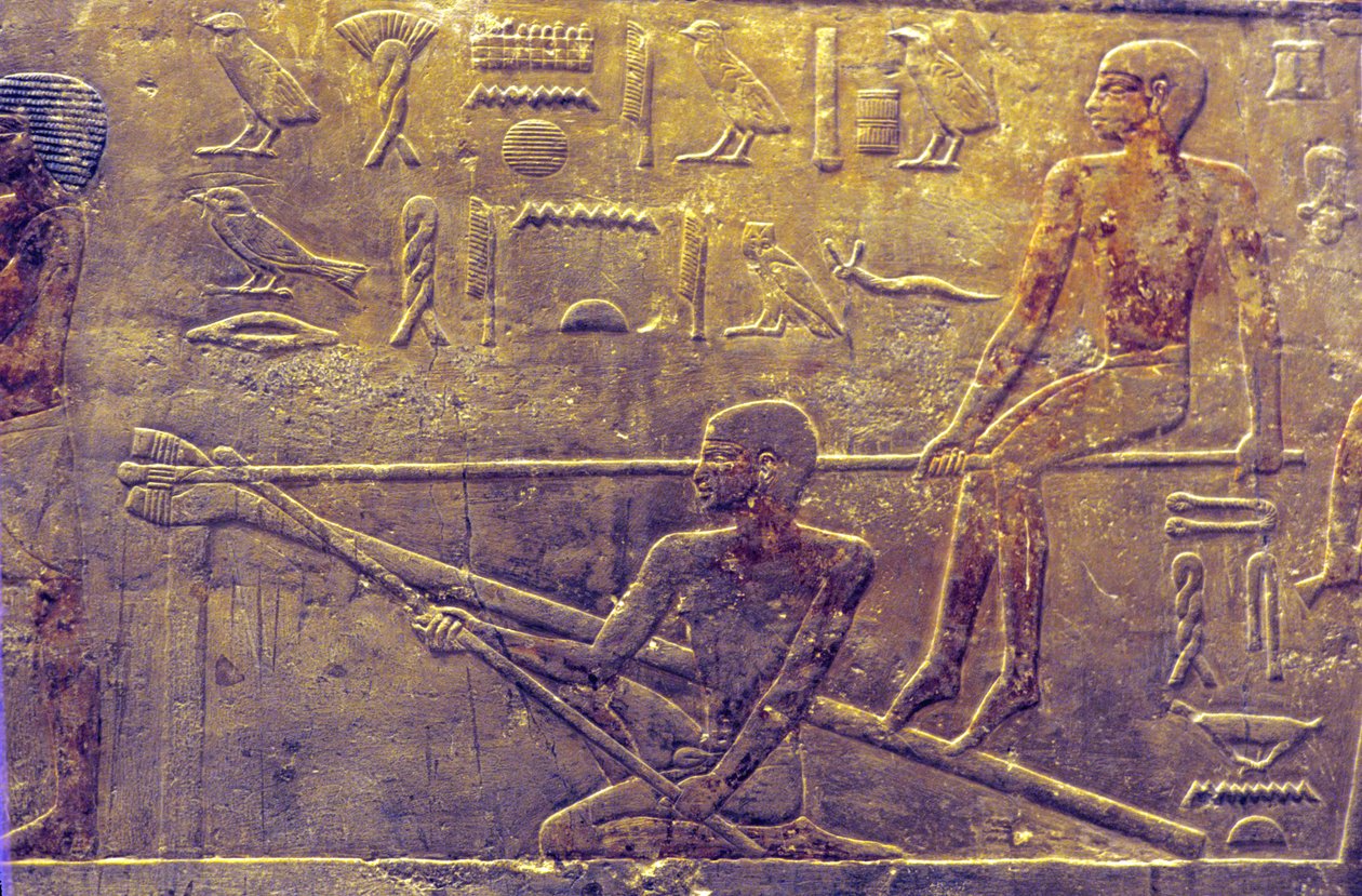 Altes Ägypten, Wandmalerei/Schnitzerei, Mastaba/Grab von Ti, Saqqara, 5. Dynastie, Schiffbau von School Egyptian