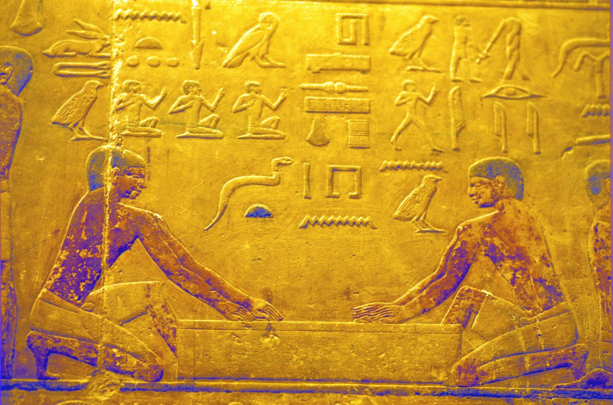 Altes Ägypten, Wandrelief/Malerei, Mastaba/Grab des Ti, Saqqara, 5. Dynastie, Arbeiter polieren Holz von School Egyptian