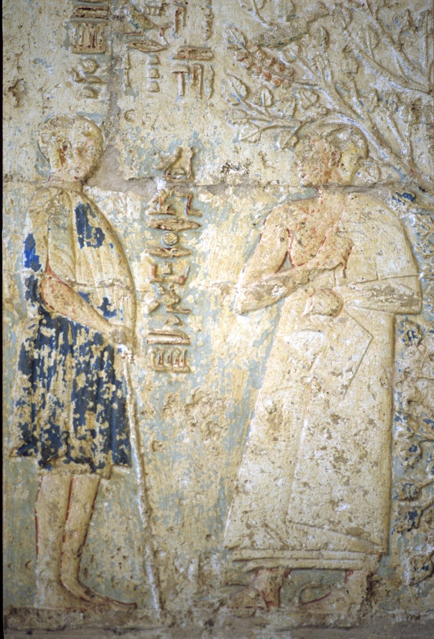 Altes Ägypten, Wandrelief, Grab von Petosiris, Tuna el-Gebel, 300 v. Chr., Petosiris und seine Frau von School Egyptian