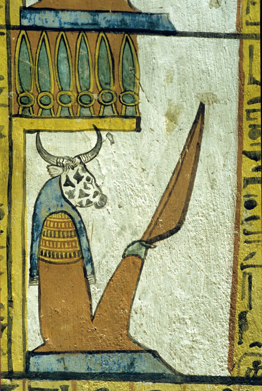 Altes Ägypten, Wandmalerei, Kuhköpfiger Gott der Unterwelt, Grab des Sennedjem, Theben, Deir el Medina von School Egyptian