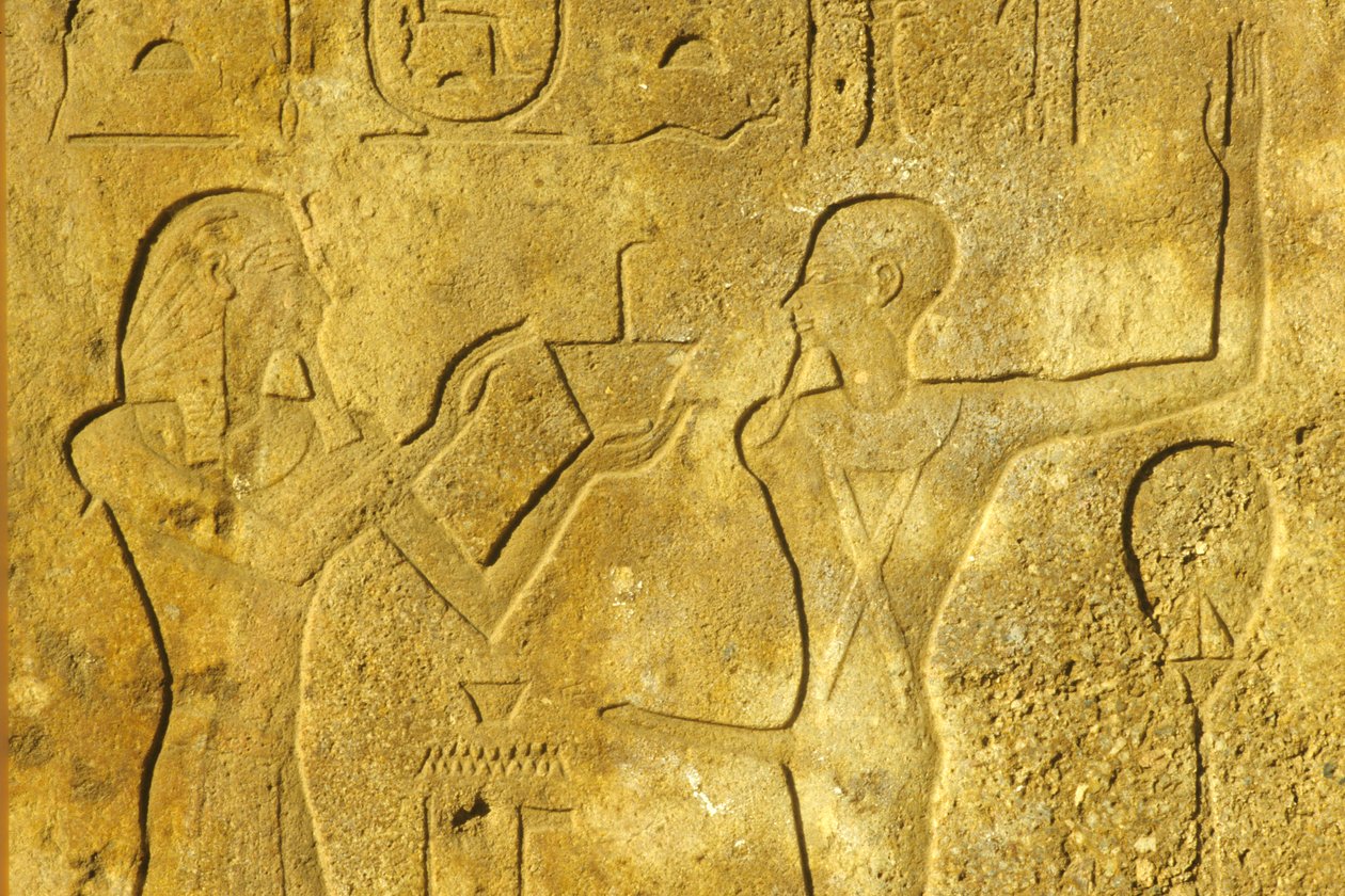 Altes Ägypten, Wandmalerei/-schnitzerei, Karnak/Luxor-Tempel, Hatschepsut bietet Weihrauch dem Gott Min an von School Egyptian