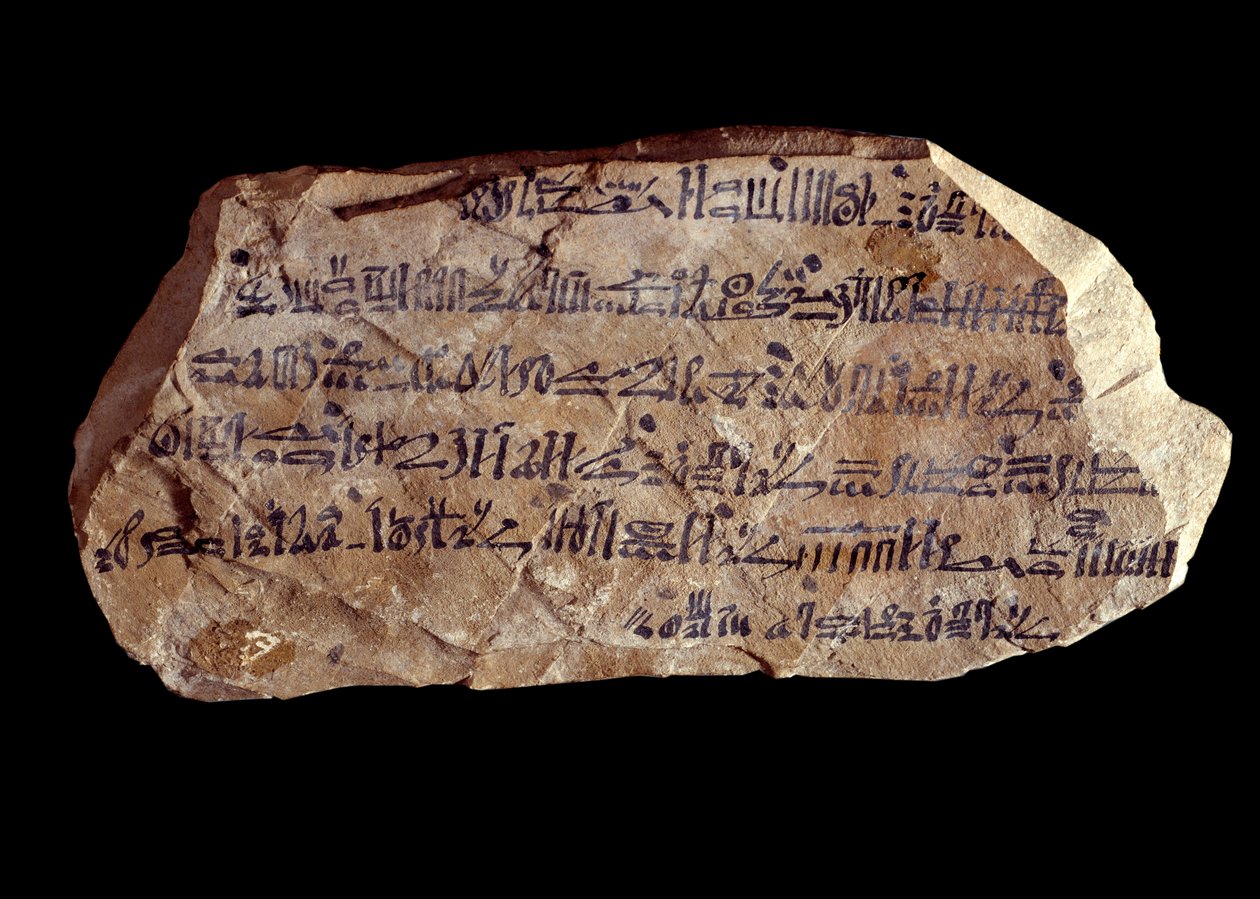 Kunst des alten Ägypten: Ostrakon (oder Ostracon) (Plural: Ostraka) hieratisch (Tonscherben, auf denen heilige Dinge geschrieben sind). Neues Reich von Ägypten. Paris, Musée du Louvre von School Egyptian