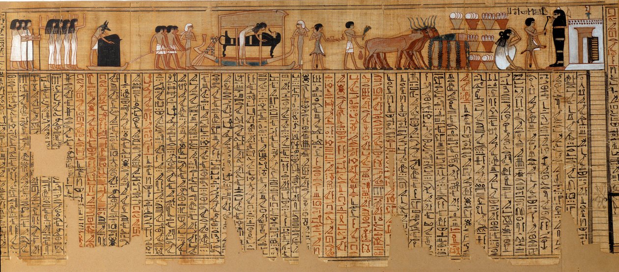 Ägyptische Antiquität: Totenbuch, Papyrus von Nebqed. Um 1400-1350 v. Chr. 18. Dynastie. Aus Theben. Länge 6,3 m. Paris, Louvre von School Egyptian