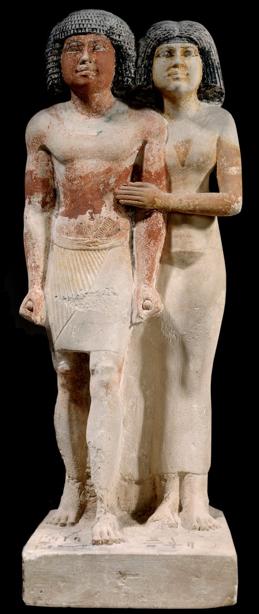 Ägyptische Antike: Kalkstein-Statue des Paares Raherka und Meresankh. 5. Dynastie. Altes Reich (ca. 2700-2200 v. Chr.). Sonne 0,52x0,21 m Paris, Musée du Louvre von School Egyptian