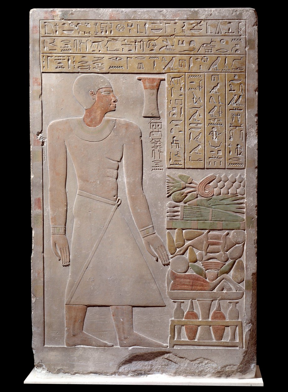 Ägyptische Antiquität: Kalksteinstelen des Denkmals zur Erinnerung an den Sprecher des Wesirs Senousret, der eine Kapelle bildet. Um 1700 v. Chr. Späte 12. Dynastie von School Egyptian