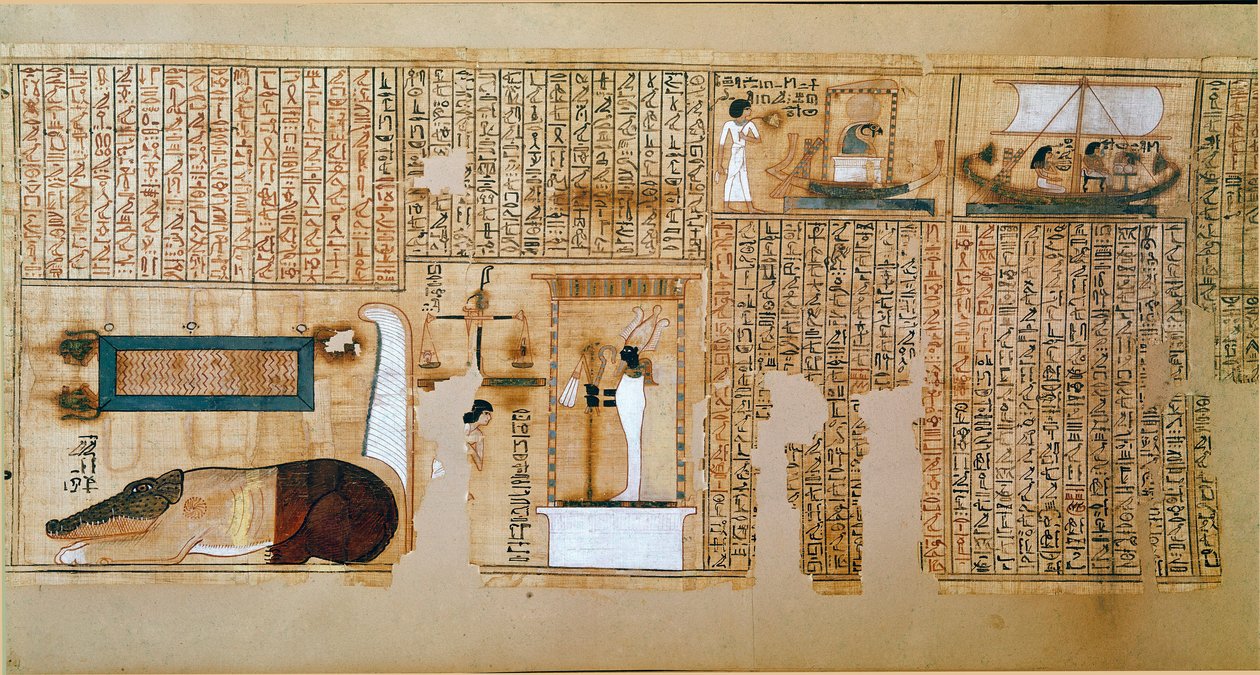 Ägyptische Antike: Fragment des Totenbuchs, Papyrus von Nebqed. Detail, das das Wiegen der Seelen darstellt. 18. Dynastie. 1400-1350 v. Chr. Paris, Louvre Museum von School Egyptian