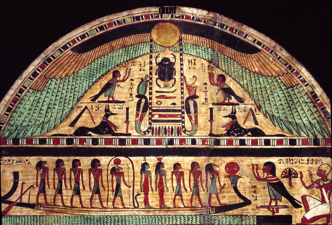 Grabstele des großen Priesters von Amon Ousirour. (Malerei auf Holz, 3. Jahrhundert v. Chr.) von School Egyptian