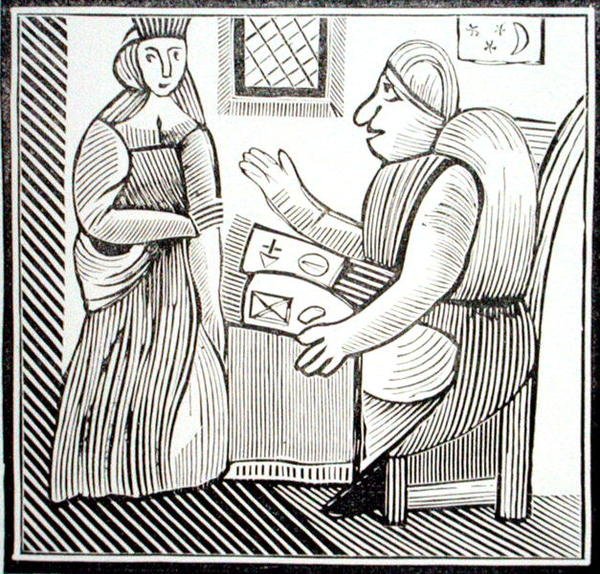 Eine Frau sucht Rat bei der Wahrsagerin, Kopie einer Illustration aus 