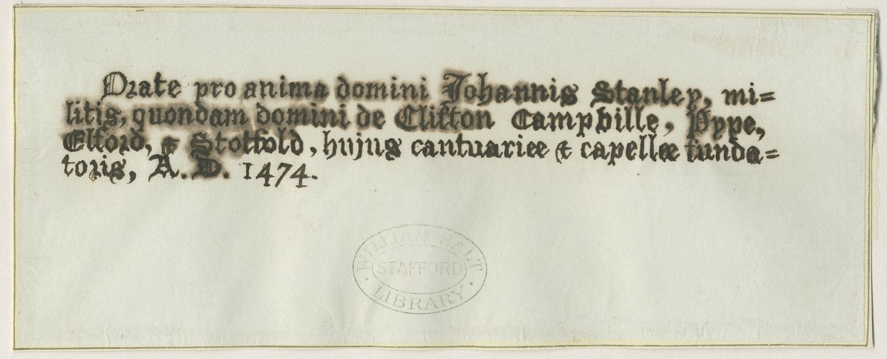 Elford Church: Grab von Sir John Stanley: Feder- und Tintenzeichnung, undatiert [?19. Jahrhundert] von School English