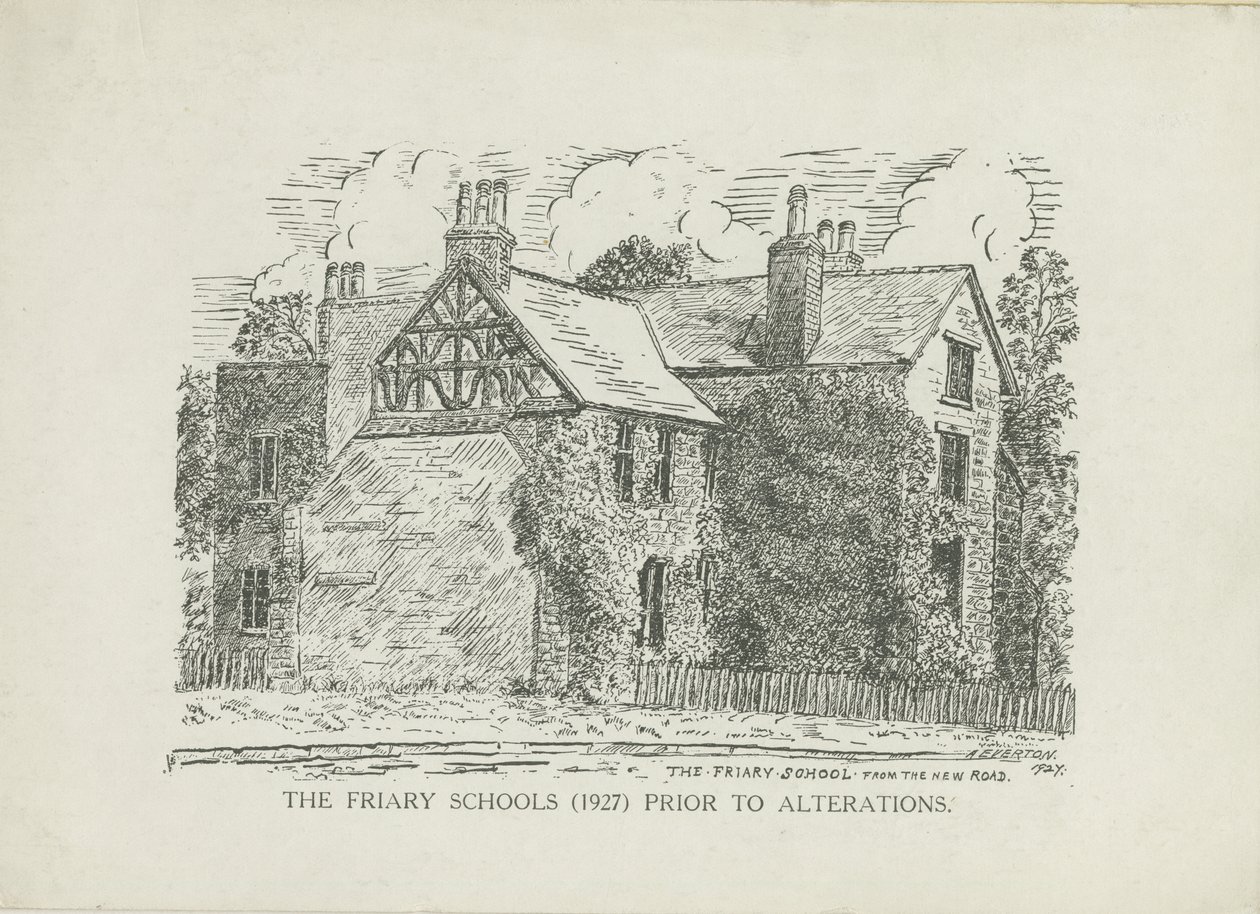 Lichfield - Friary Schools: Liniengravur von School English