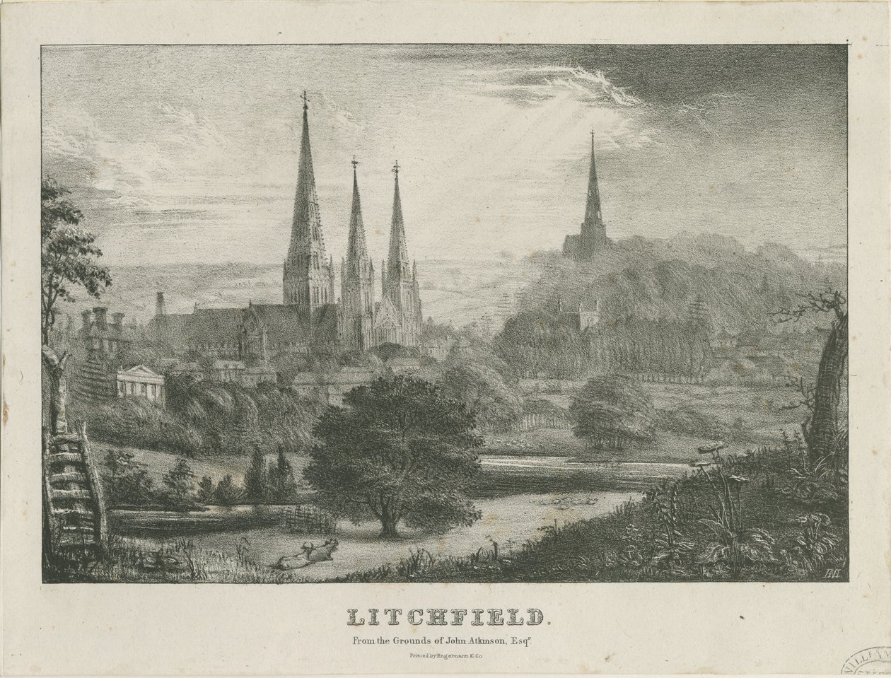 Lichfield - Nordwestansicht: Lithographie, undatiert [?19. Jh.] (Druck) von School English