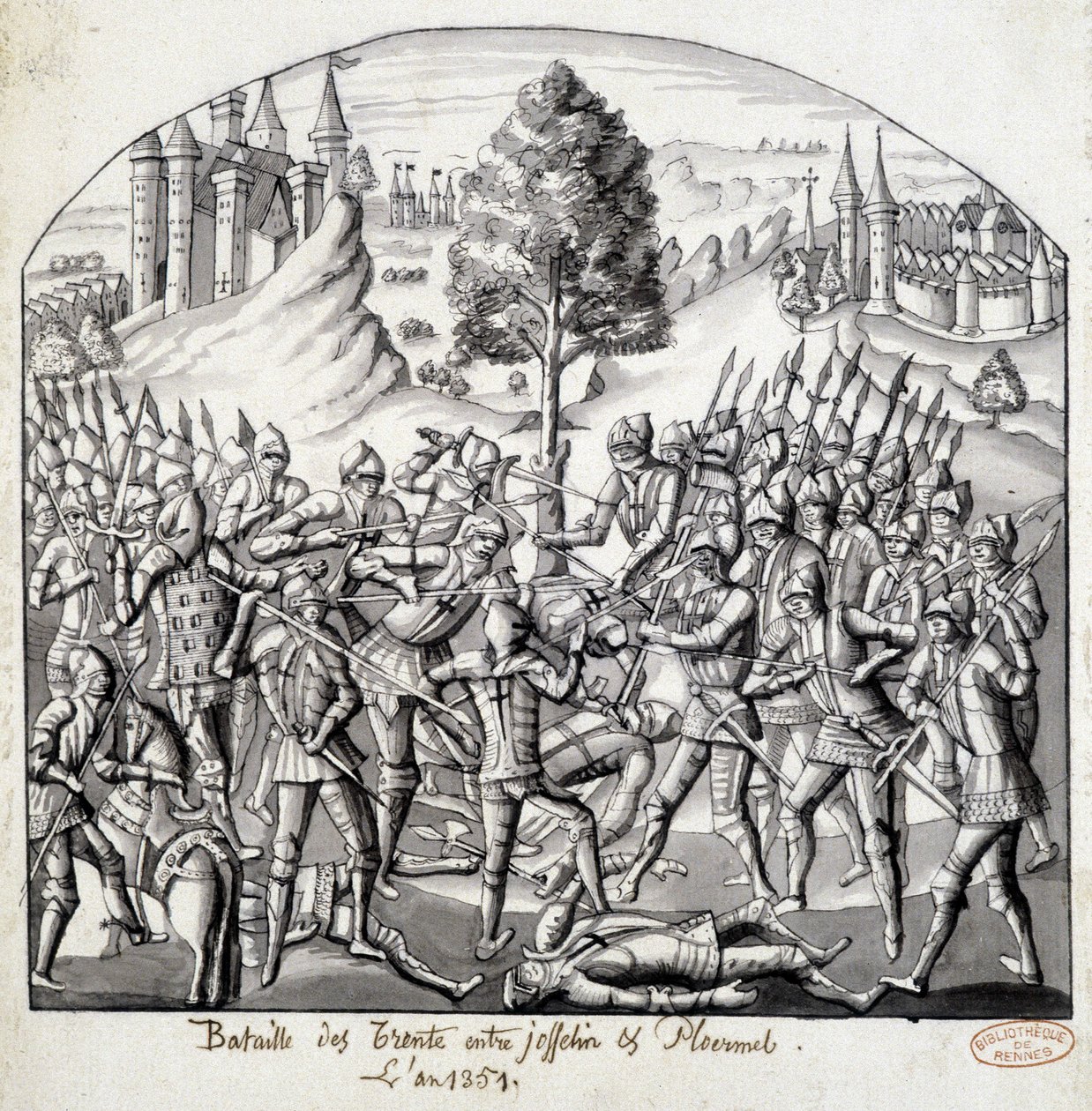 Schlacht von Trento zwischen Josselin und Ploermal, im Jahr 1351 von School French