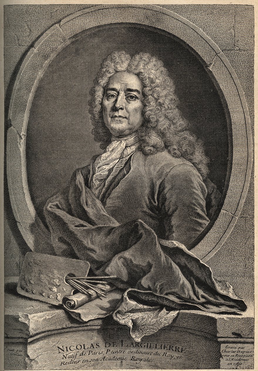 Porträt von Nicolas de Largillierre (1656-1746), französischer Maler, Gravur von Dupuis nach dem Gemälde von Gueuslain von School French