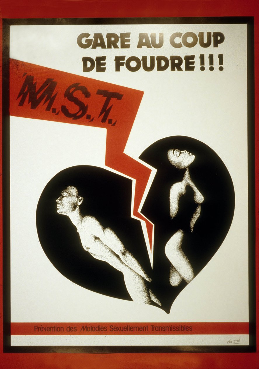 Plakatkampagne für sicheren Sex (Farblithografie) von School French