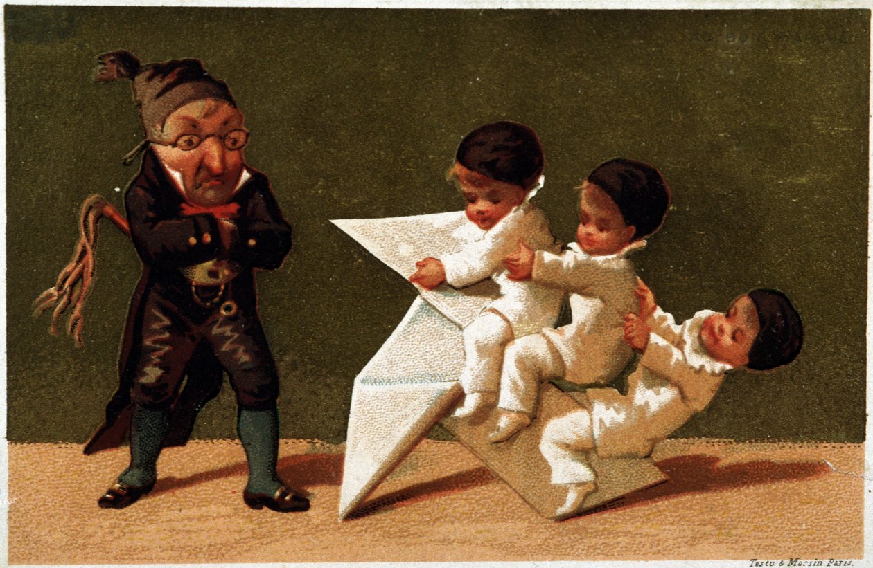 Der Lehrer und die Kleider (der Papierkocher) - Chromo-Etikett von Bon Marché von School French